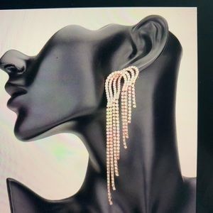 Rhinestone Fringe Earrings in Gold